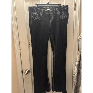 Blue Asphalt  Y2K Blue Jeans, Navy Blue Flared Legs Euc.15 Long